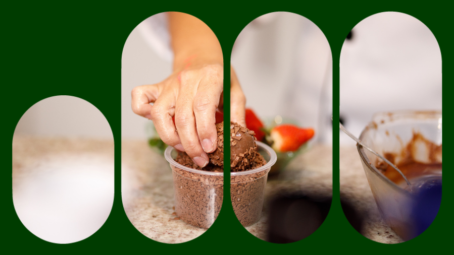 mão feminina trabalhando cozinhando doce