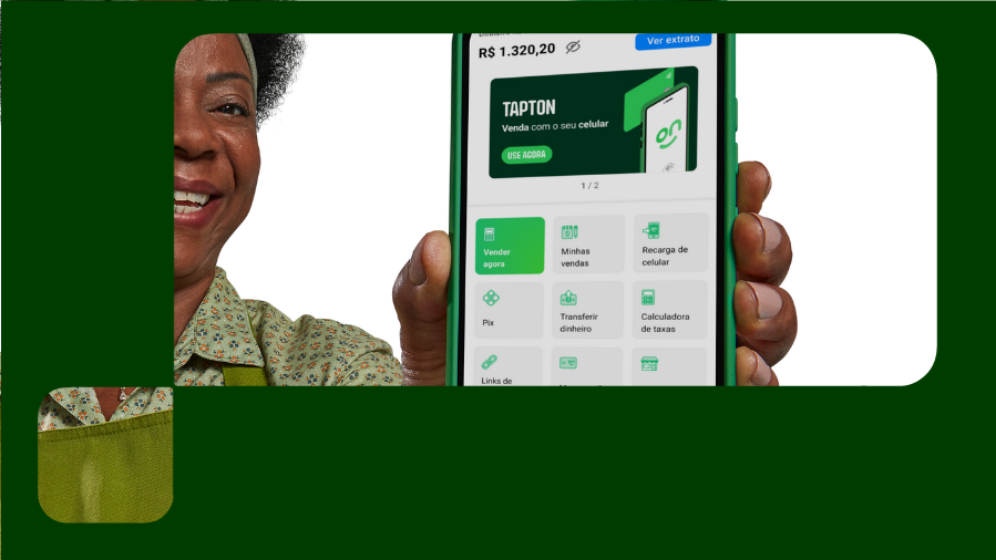 mulher segurando celular com aplicativo ton