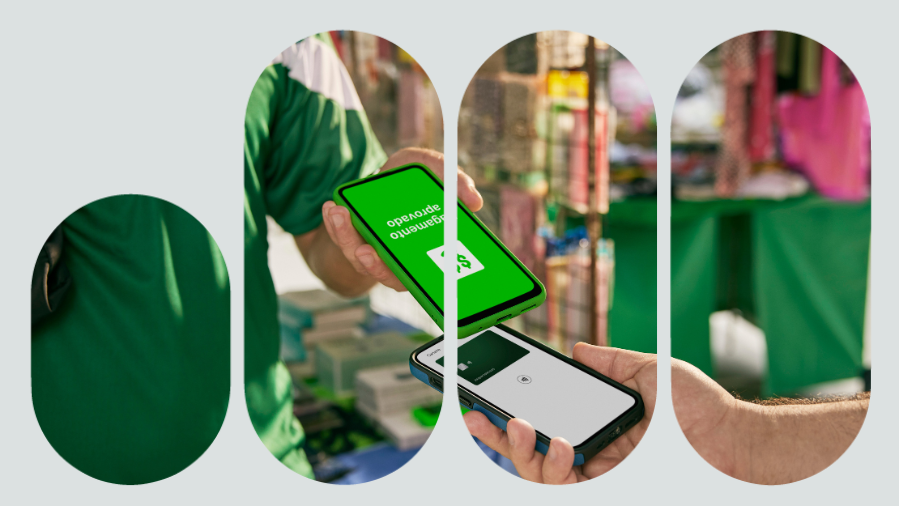 imagem de dois celulares se aproximando um recebendo pagamento e outro pagando com NFC