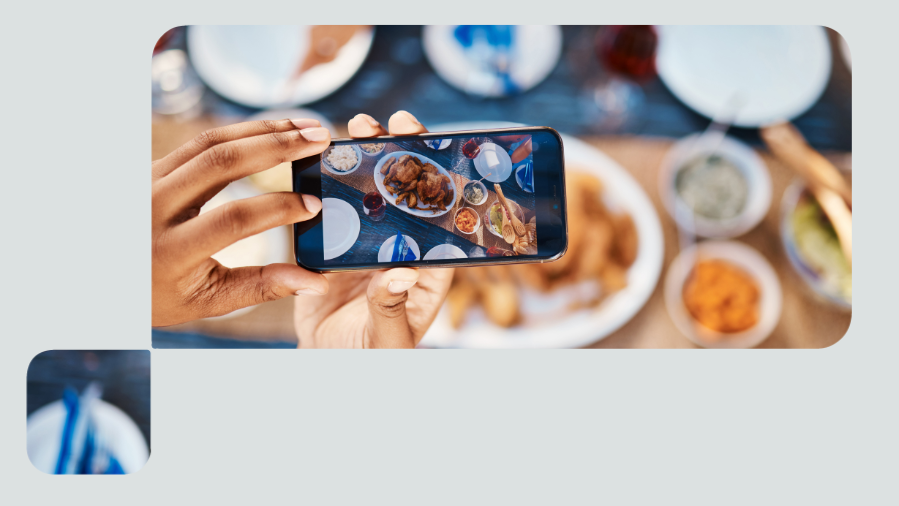 celular tirando foto de prato de comida no restaurante