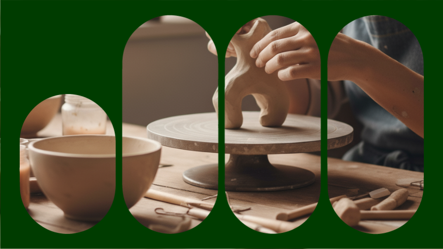mãos femininas trabalhando com cerâmica