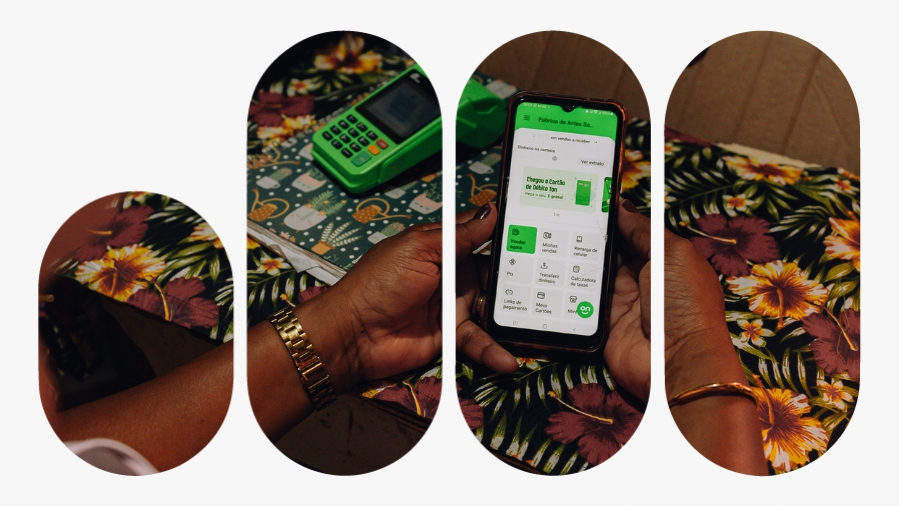 Mulher visualizando a tela da Área MEI do App Ton no celular