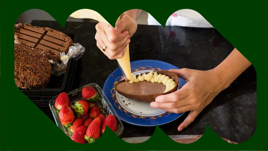 Empreendedora fazendo ovo de Páscoa para vender