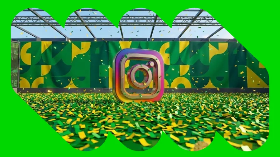 símbolo do Instagram com elementos que remetem ao Brasil ao fundo