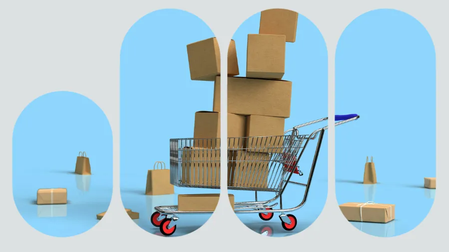 Carrinho de compras com caixas