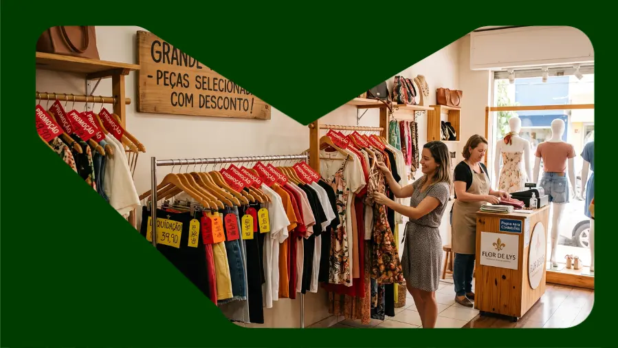 cliente fazendo compras em loja de roupas em promoção