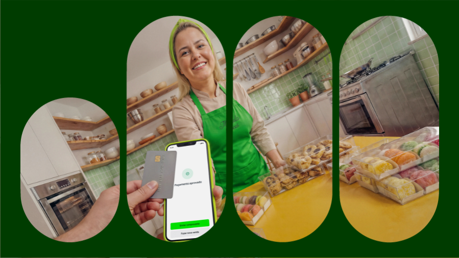 confeiteira usando o celular como maquininha de cartão
