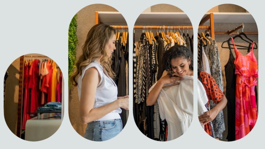 vendedora ajudando a cliente na loja de roupas